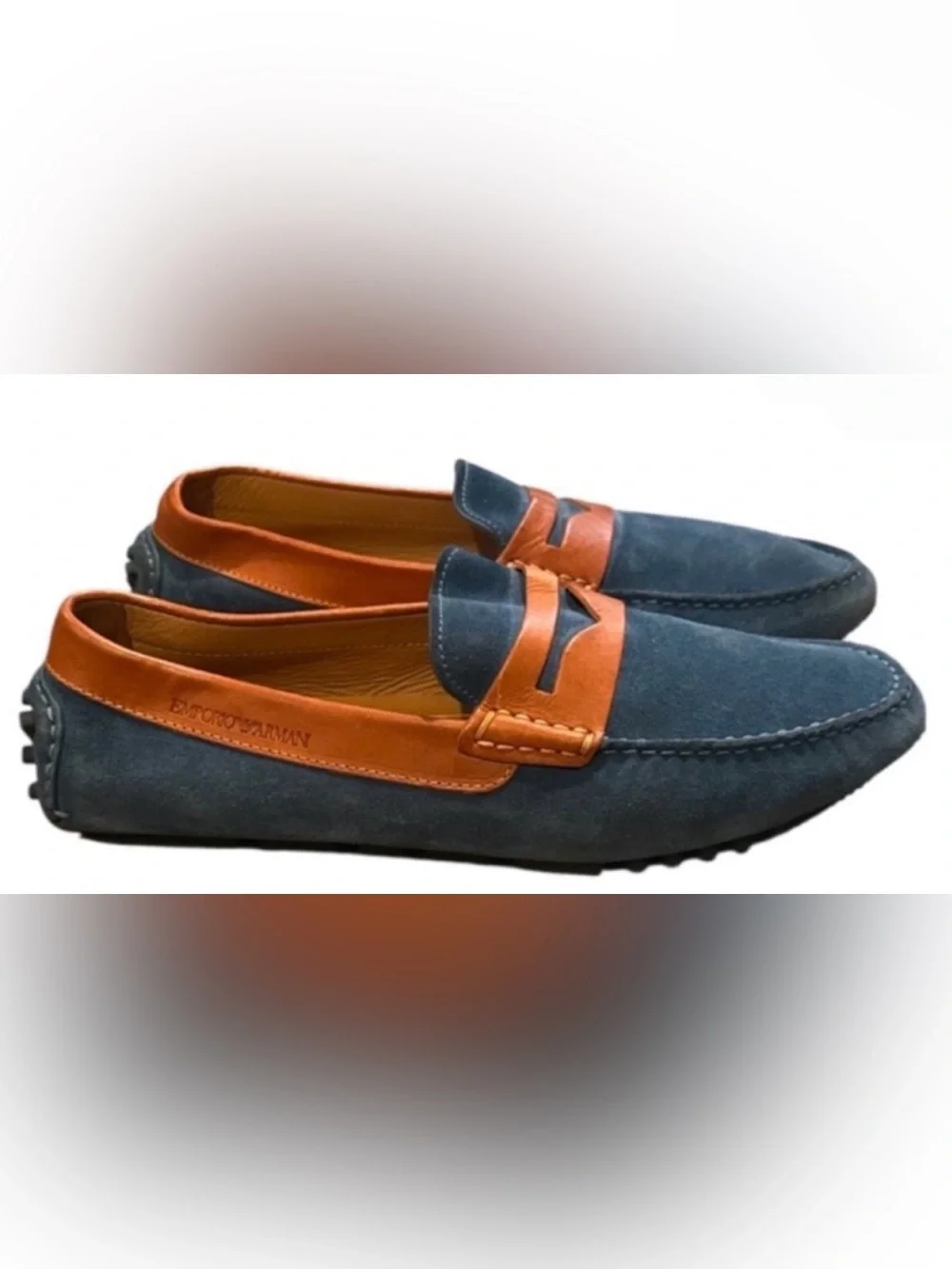 Authentic Emporio Armani men’s luxury designer leather signature loafers sz 11